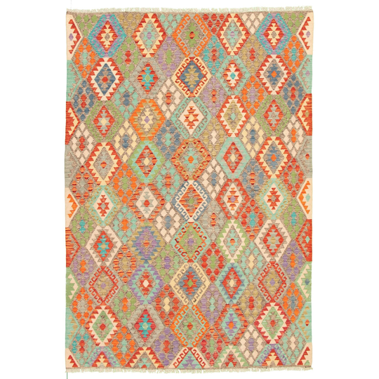 ECARPETGALLERY Flat-weave Bold and Colorful Multi Color Wool Kilim - 6'8 x 9'8
