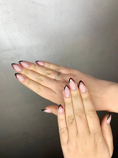 Black Red French Nails Stand With Ukraine Reusable Press On Glory To Stiletto Kit False Goth Fake Set