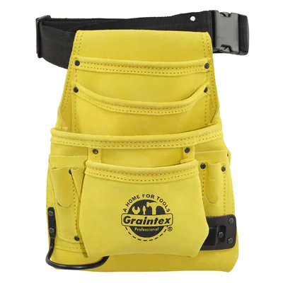 10 Pocket Yellow Suede Leather Tool Pouch W/ Belt