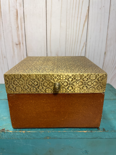 Vintage Wooden Box With Gold Painted Lid, Bureau Box, Vintage Vanity, Home Office Storage, Trinkets