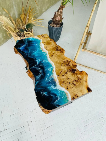 Ocean Wave Epoxy Table, Furniture, Coffee Resin Table Top, Desk