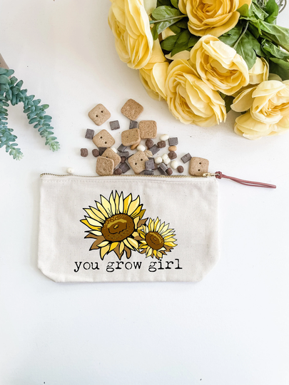 You Grow Girl, Canvas Zipper Pouch, Pencil Or Pen Case, Make Up, Cosmetics, Toiletries Bag, School Supplies Travel Bag
