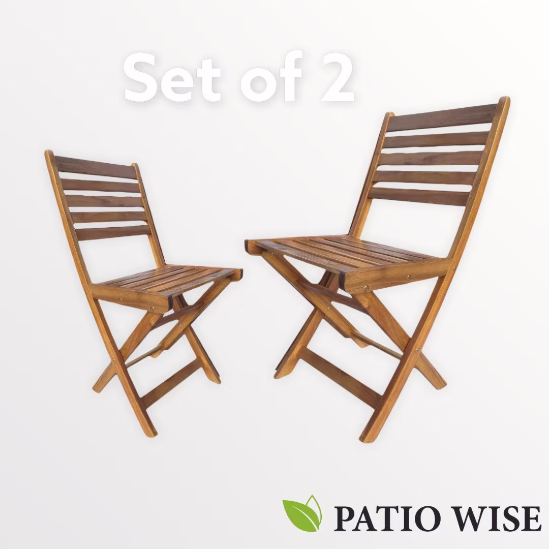 Set Of 2 Acacia Folding Chairs, Garden Patio Wise Wooden Outdoor Furniture, Rustic Farmhouse Chair, Portable Seating