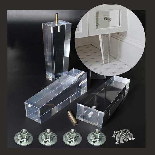 Replacement Legs Square Acrylic Sofa F 8 Inch Stand Legs For Bed Side Table Night Antique Modern Furniture Decor Clear Glass Pack Of 4