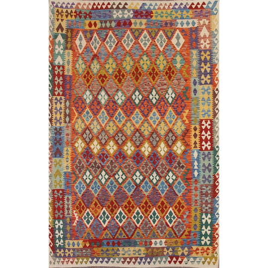 Trellis Colorful Kilim Reversible Area Rug Flat-weave Wool Carpet - 8'6"x 11'3"