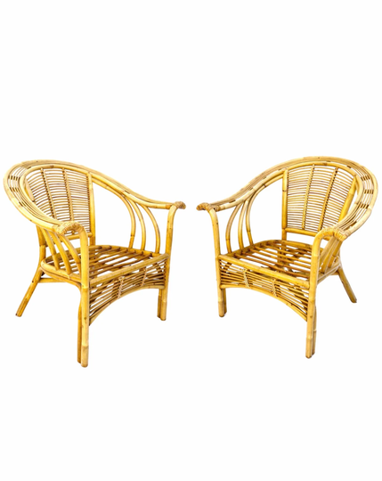 Pair Vintage Natural Rattan Lounge Chairs | High Quality Excellent Condition Boho Chic Arm