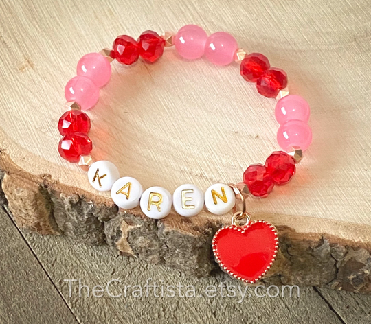 Personalized Valentine Bracelet, Name Kids Party Favors, Friendship Mom & Me Adult Sizes