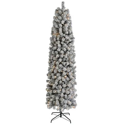 Pencil 7.5' Green Spruce Artificial Christmas Tree with 385 White Lights