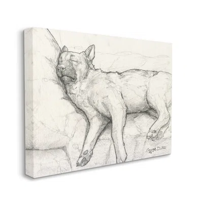 Tired Dog Sleeping Intricate Graphite Pencil Sketch Jet Black Framed Floating Canvas Wall Art By George Dyachenko an-042_ffb_24x30