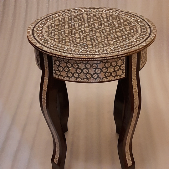 Handmade Furniture Round Table/Coffee Side With Exquisite Mother Of Pearl Inlay Mosaic Entryway Table, Egyptian Table