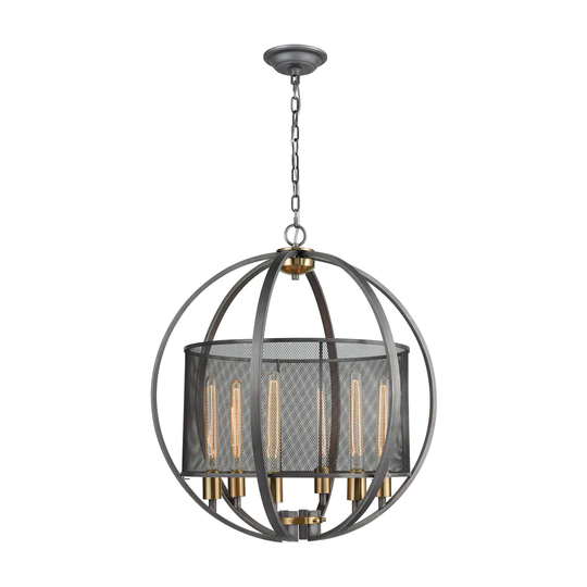 Ellicott 6-Light Pendant, Weathered Zinc/Satin Brass