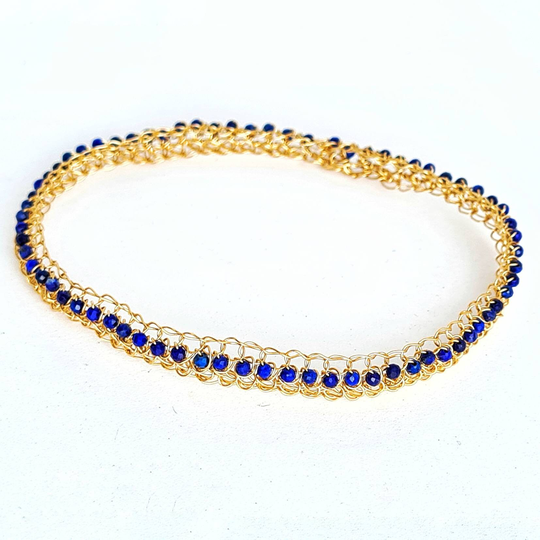 Unique Lapis Lazuli Gold Bangle, Stackable Bracelet, Natural Gemstone Beads Cuff, Layering Jewelry, Everyday Handmade Cuff