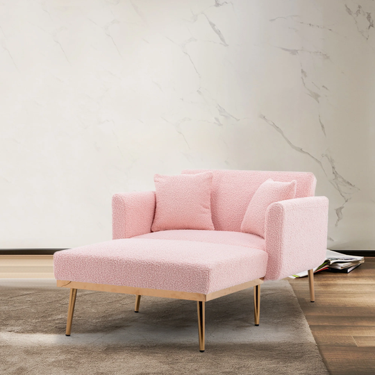 62'' L Chaise Lounge Indoor, Modern Teddy Fabric Sleeper Chair Bed for Living Room, Convertible Lounge Chair with Iron Legs