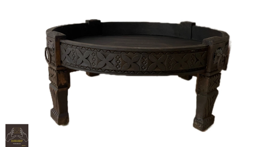 Unique Coffee Table. Carved Coffee Table, Foldable Table, Round Wooden Moroccan Bedding, End Tea