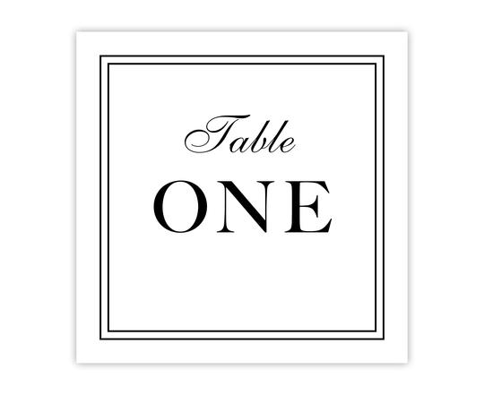 Wedding Table Number Cards, Printed Formal Numbers, Flat Or Tented Numbers With Black Border