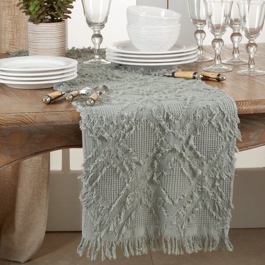 Waffle Weave Table Runner With Fringe Design