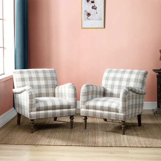 Seip Living Room Arm Accent Chair Set of 2 with Plaid Pattern