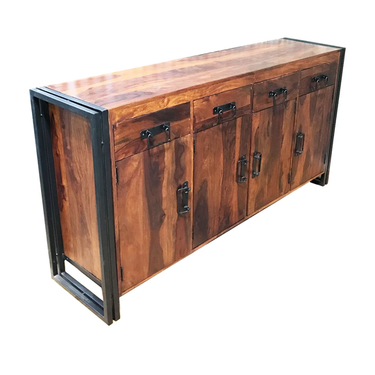 Handmade Sheesham Wood and Iron 4-door 4-drawer Sideboard (India) - 71" x 18" x 35"