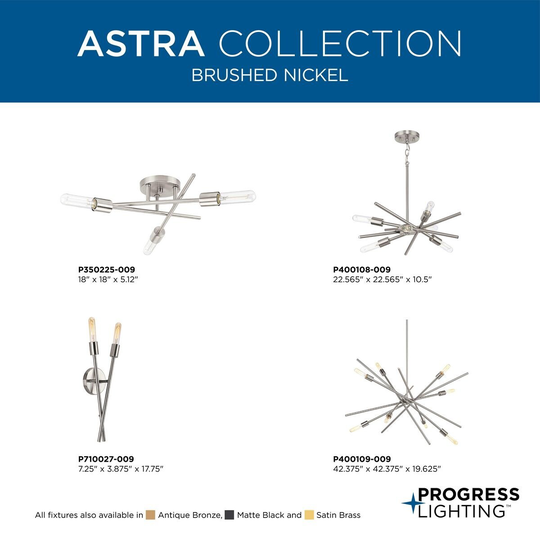 Astra Collection 3-Light 18 in. Brushed Nickel Modern Semi-Flush Mount Light - Medium