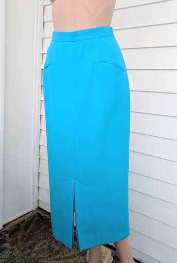 Blue Pencil Skirt Bright Spring Vintage 80S S 26 High Waist
