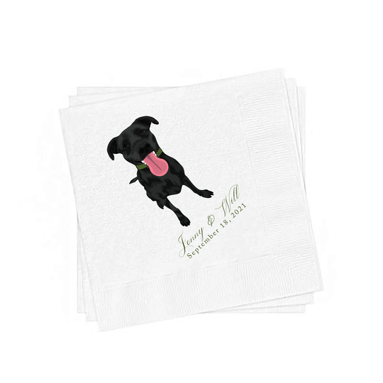 Dog Napkins, Custom Full Color, Wedding Sketch Customized Drawing Illustration On Napkins, Engagement