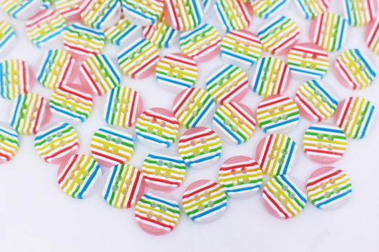 Rainbow Button, Striped Colorful Colors Small Four Holes Sewing Pastel Color 11.5mm