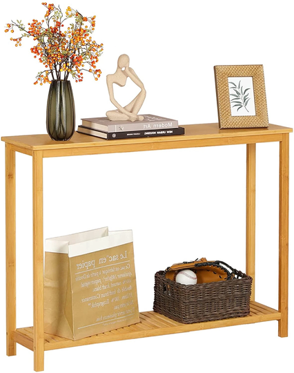 Bamboo Entryway Table For Small Spaces Living Room Hallway Foyer Corridor Wood Entry 2 Tiers