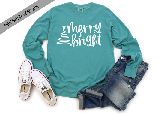 Merry & Bright Long Sleeve Comfort Color T-Shirt - Colors Tee Unisex Fit