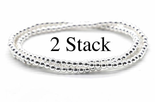 Sterling Silver Bead Bracelet | 14K Gold Ball Stack |Sterling