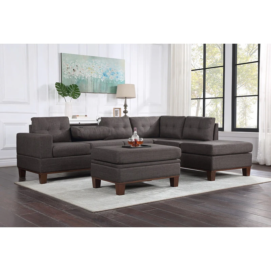 Hilo Fabric Reversible Sectional Sofa with Dropdown Armrest,