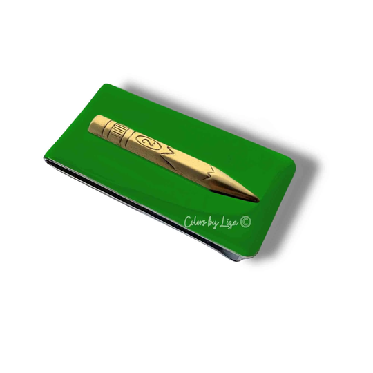 Pencil Money Clip Hand Painted Glossy Green Opaque Enamel Vintage Style With Personalized Color Options