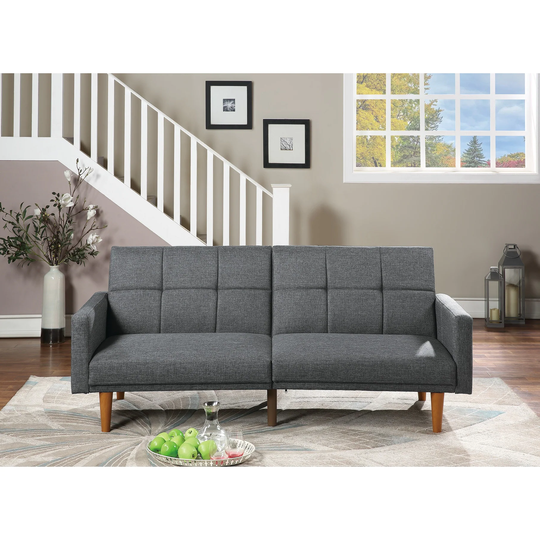 Transitional Look Sofa Couch Convertible Bed Light Grey Polyfiber 1pc Tufted Sofa Cushion with Wooden Legs for Living Room