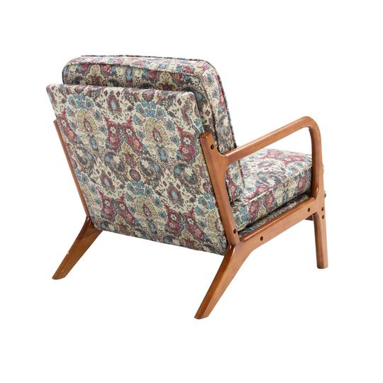 Bohemian & Eclectic Wood Frame Accent Chair Lounge Chair Armchair with Removable Cushions