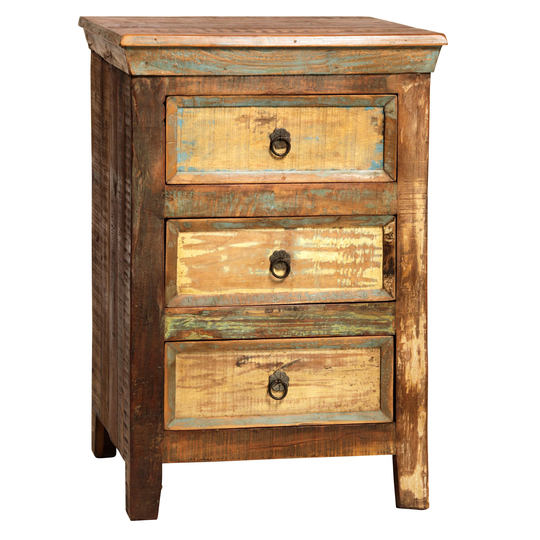Journee Distressed Painted Reclaimed Hardwood 3-Drawer Storage Night Stand