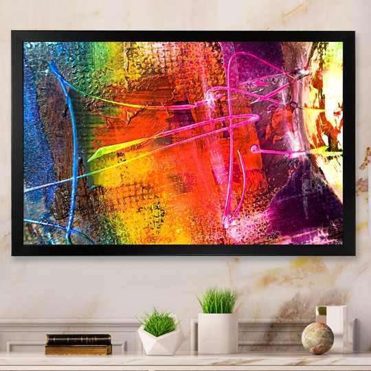 Designart 'Grung Expressionistic Impression In Primary Colors' Modern Framed Wall Art
