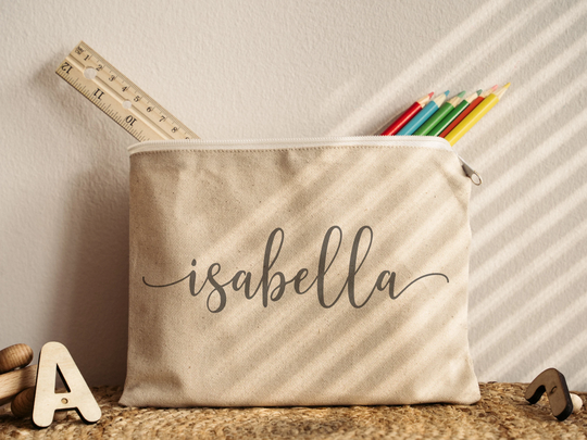 Custom Name Pencil Case, Canvas Pen Bag Gifts For Kids, Children Personalized Stationery, Zip Pouch, School Supplies, Valentine Gift, Script
