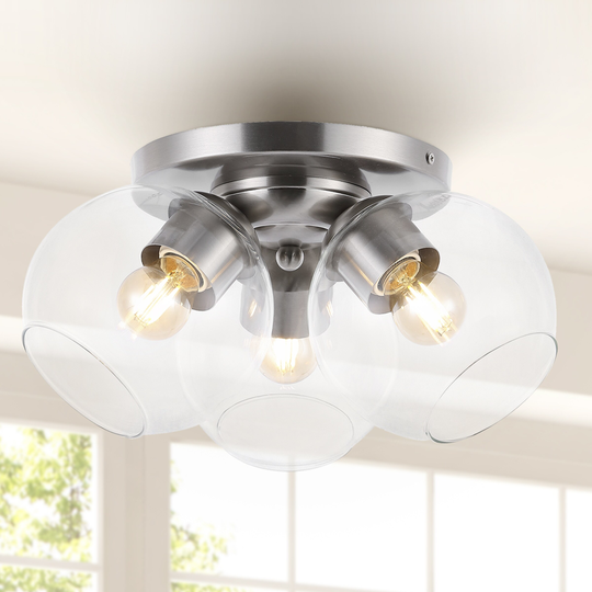 Piper 11.5" 3-Light Farmhouse Rustic Iron/Glass LED Semi Flush Mount, Oil Rubbed Bronze/Clear by JONATHAN Y - 3 Light