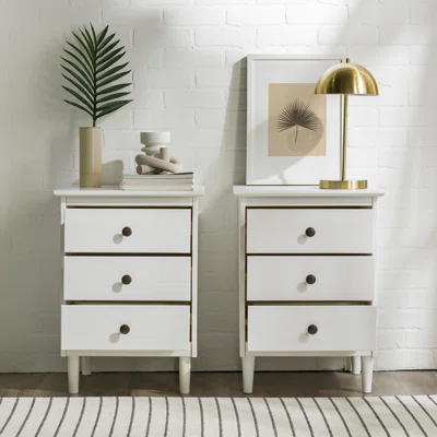 Mid-Century Modern Minimalist 3-Drawer Nightstands, Set Of 2