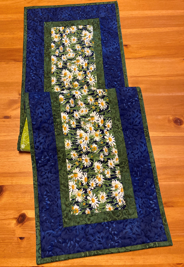 White Daisies Wildflower Quilted Table Runner+ Topper, Dining Room Coffee Reversible 13x48" Summer Runner End Table, Garden Everyday