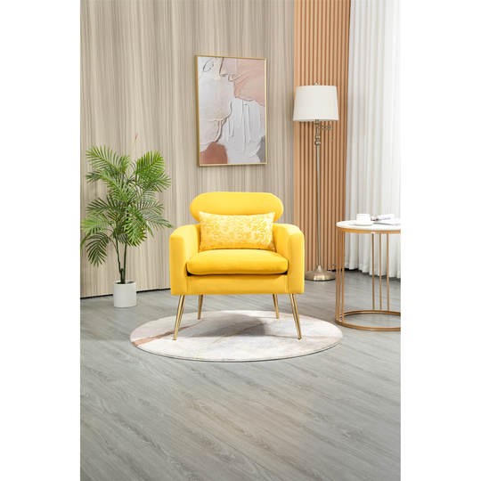 Velvet Accent Chair Lounge Chair, European Style Comfortable Armchair with Golden Feet for Living Room Bedroom Office, Yellow