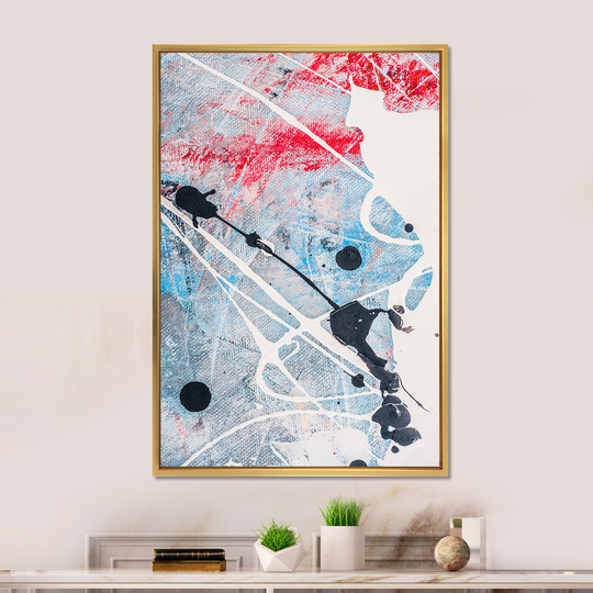 Designart 'Black White And Red Color Splatters' Modern Framed Canvas Wall Decor