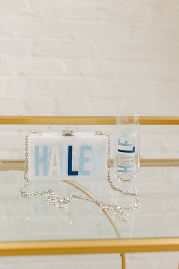 Multi Colored Name Acrylic Clutch | Personalized Flute Purse & Bundle