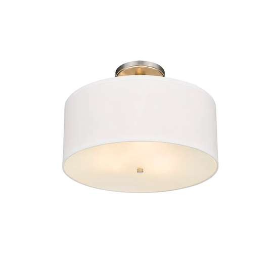 3 Light Simple Fabric Drum Semi-Flush Light in Nickel