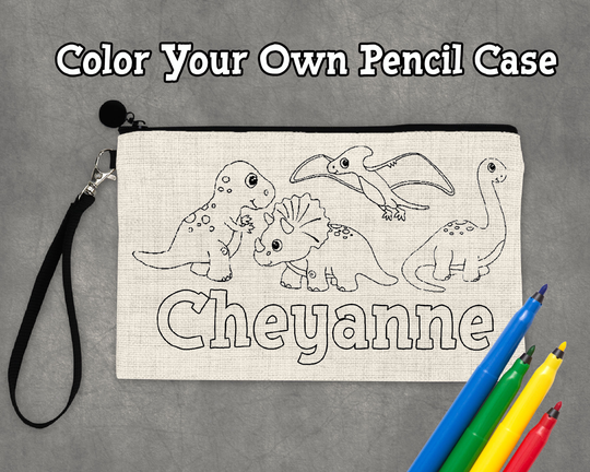 Personalized Pencil Case, Dinosaur Color Your Own Birthday Gift For Kids, Kids