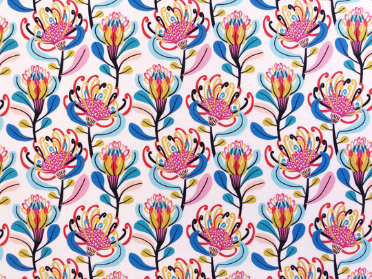 Pin Cushion Proteas Garden Australian Native Floral Blooming Pale Pink Quilting Cotton Fabric By 1/4 Yard, 1/2 Yard Or Fat Quarter