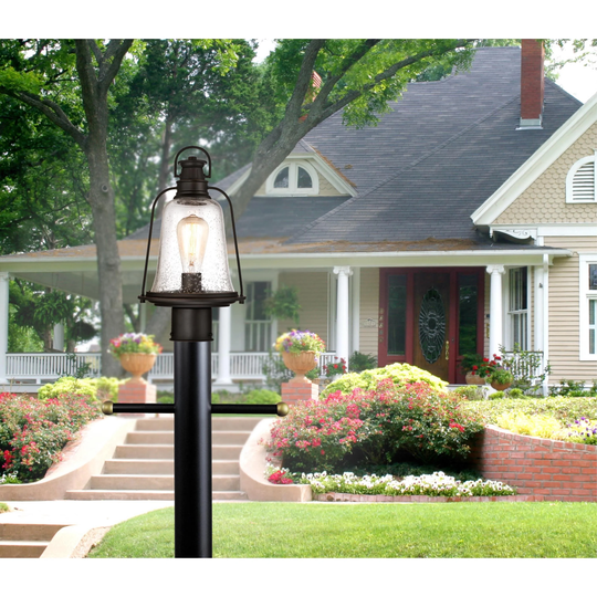 Westinghouse Brynn One-Light Outdoor Post-Top Fixture, Oil Rubbed Bronze Finish with Highlights Finish and Clear Seeded Glass