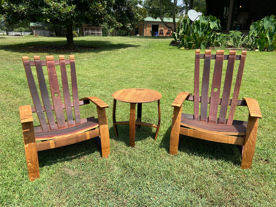 Adirondack Patio Set Made From Reclaimed Wine Barrels, Two Chairs, One Side Table - Local Atl Pickup Only