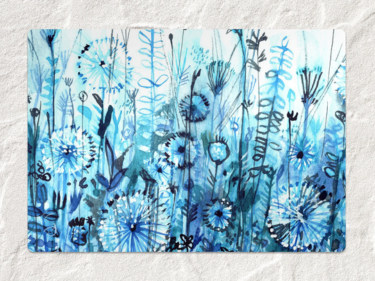 Watercolor Blue Meadow Chair Mat, Splat Navy Vinyl Floor Painted Protective Office Decor, Area Rug, Gift Idea