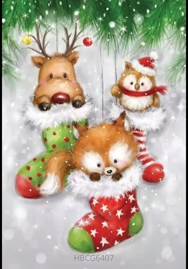 Us Seller. 40x30cm Christmas Stockings With Forest Critters Diamond Painting Kit. Round Drills, Full Drill. Fast S&h