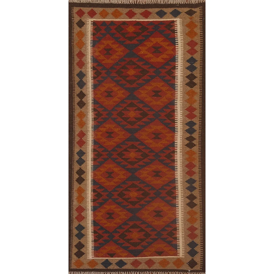 Reversible Kilim Area Rug Multi-Color Hand-woven Wool Carpet - 3'2" x 6'5"